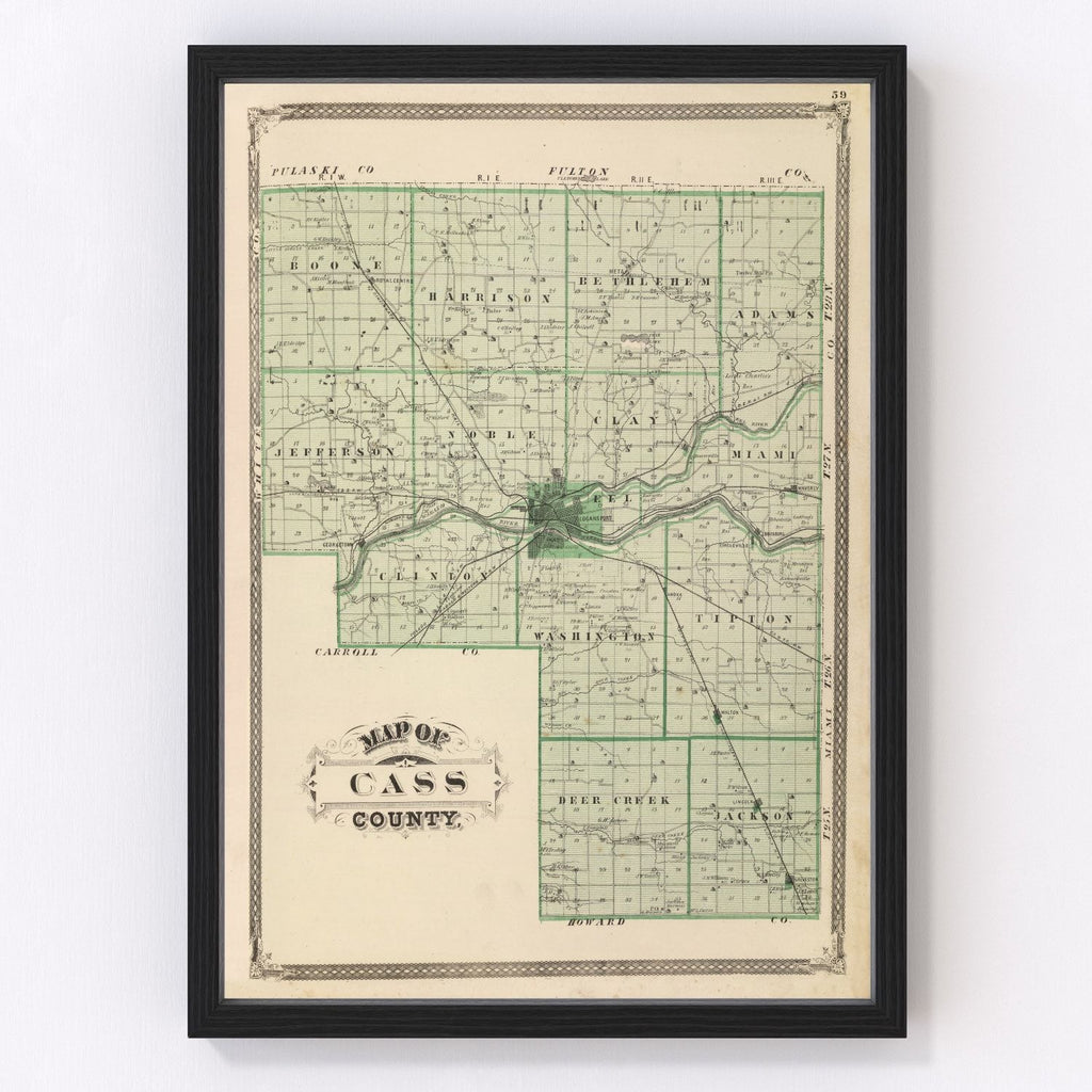 Vintage Map of Cass County, Indiana 1876