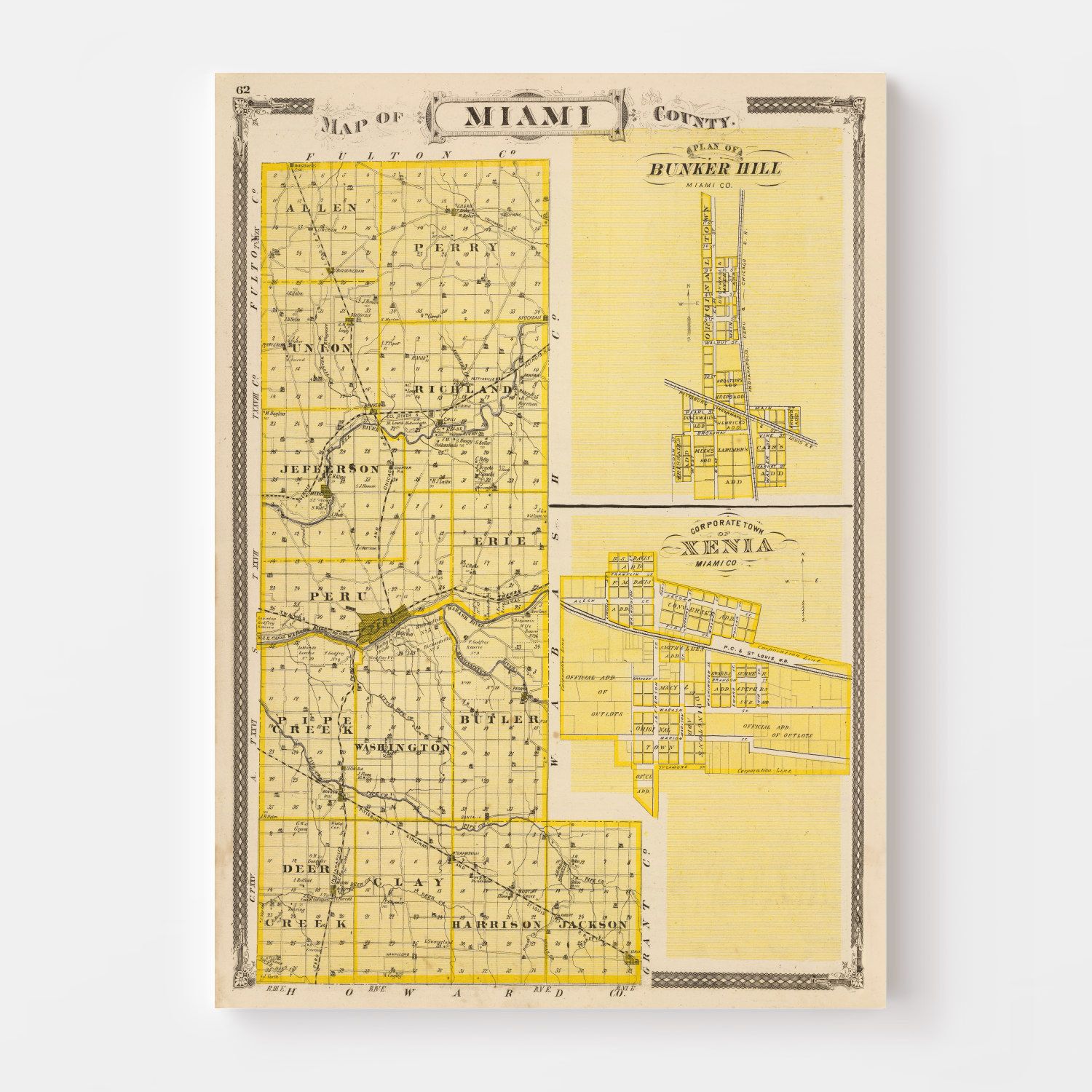Vintage Map of Miami County, Indiana 1876