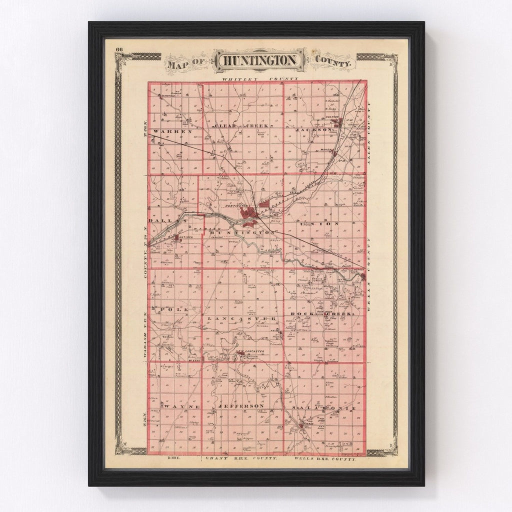 Vintage Map of Huntington County, Indiana 1876