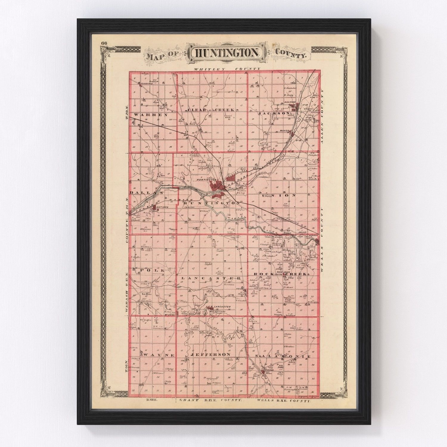 Vintage Map of Huntington County, Indiana 1876