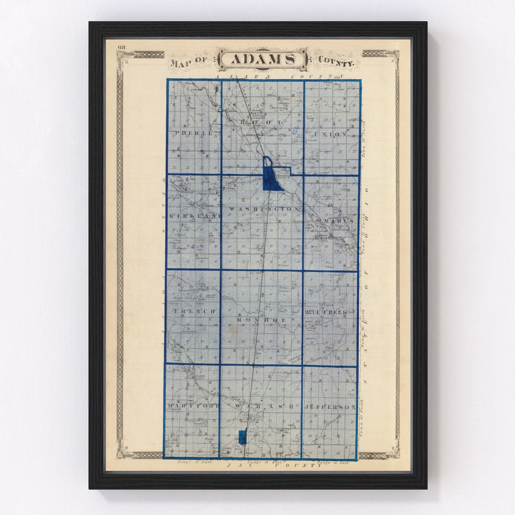 Vintage Map of Adams County, Indiana 1876