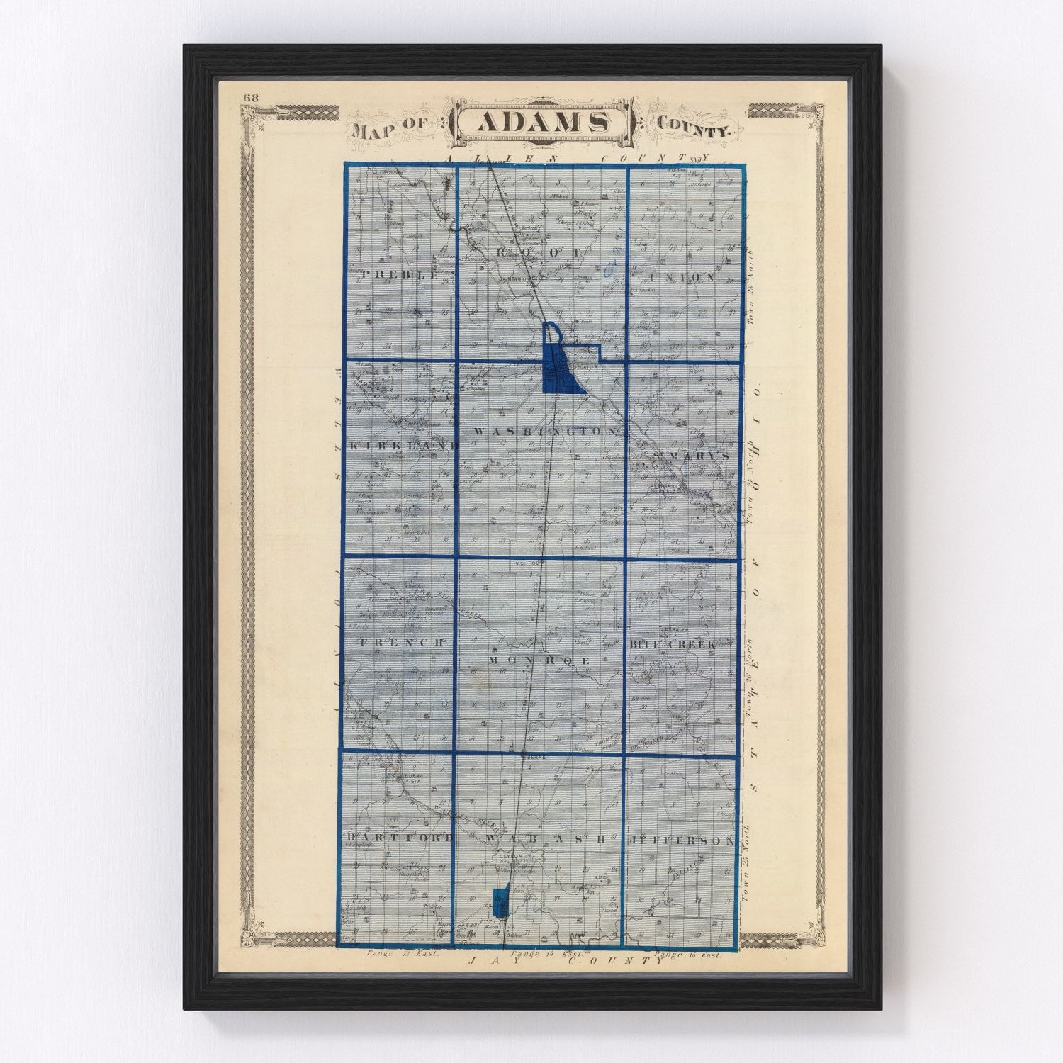 Vintage Map of Adams County, Indiana 1876