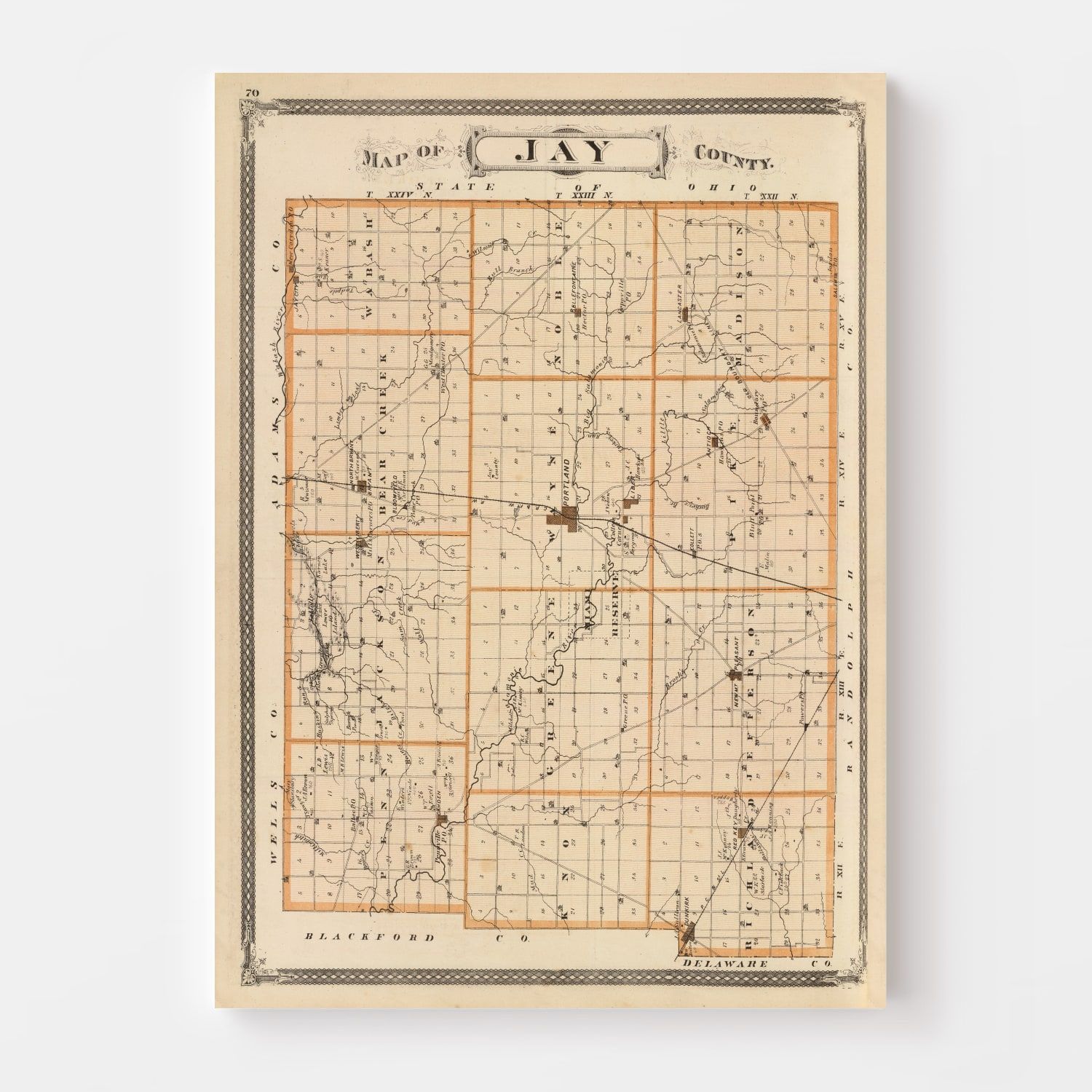 Vintage Map of Jay County, Indiana 1876