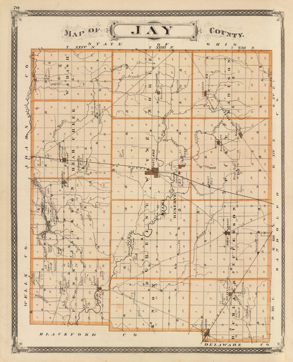 Vintage Map of Jay County, Indiana 1876