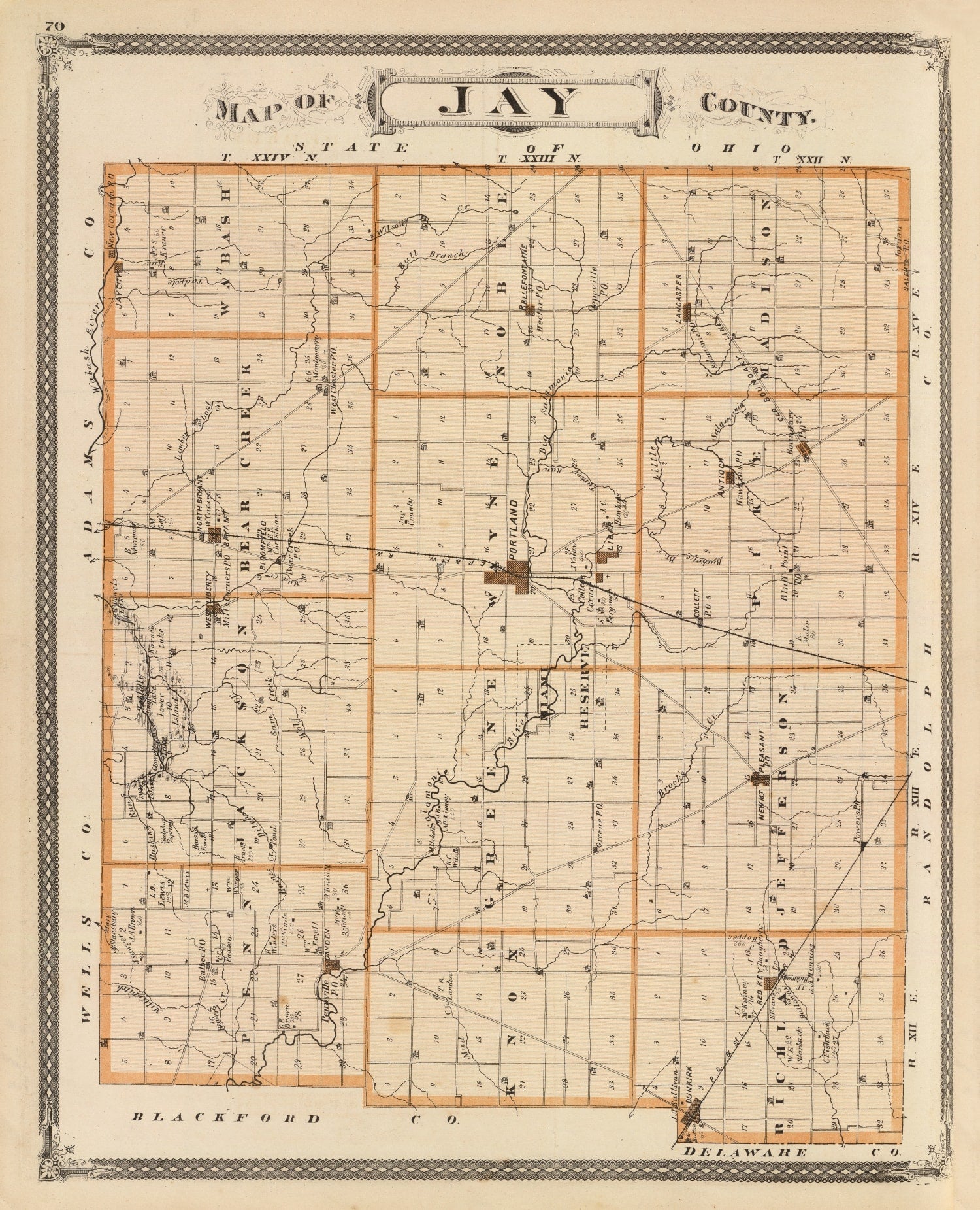 Vintage Map of Jay County, Indiana 1876
