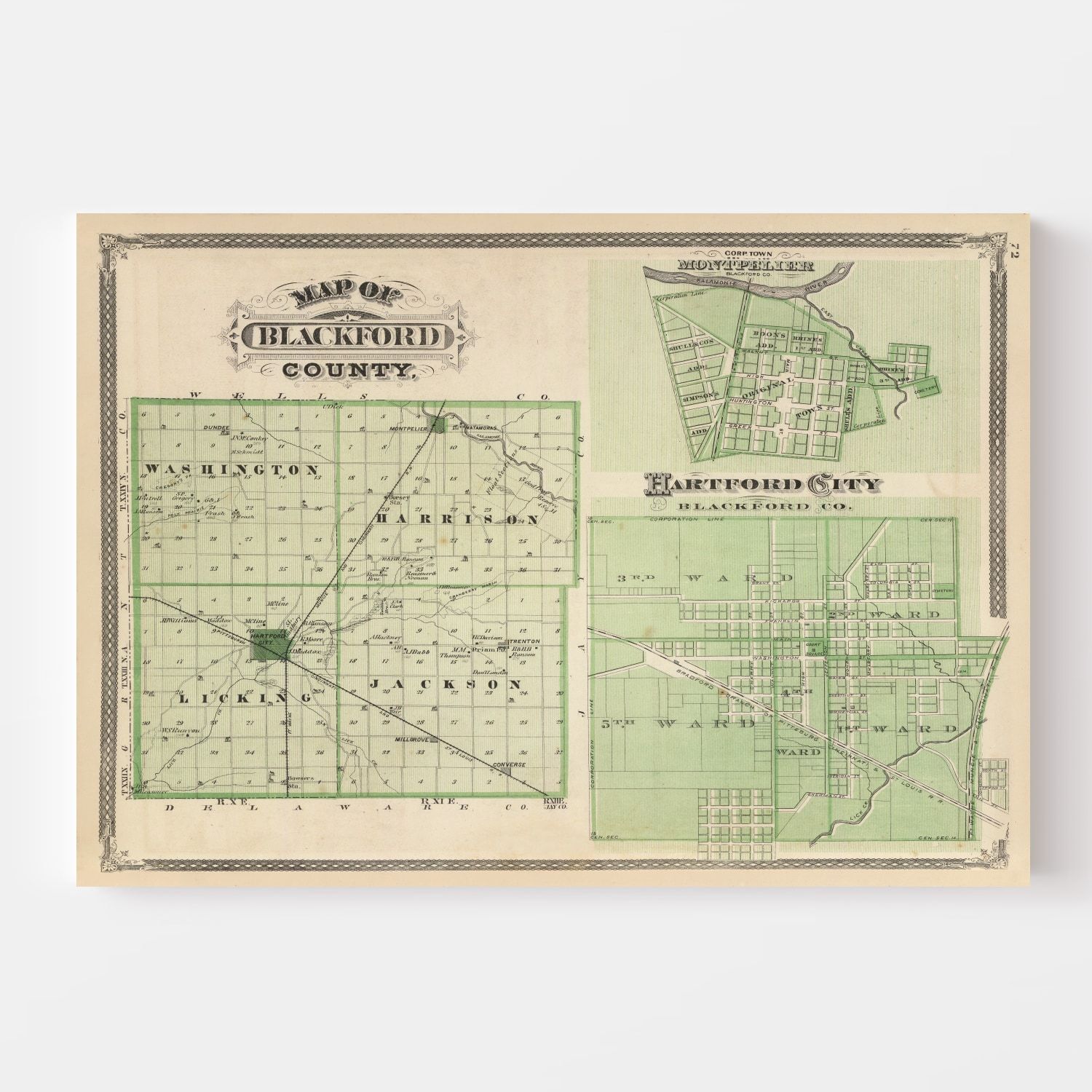 Vintage Map of Blackford County, Indiana 1876