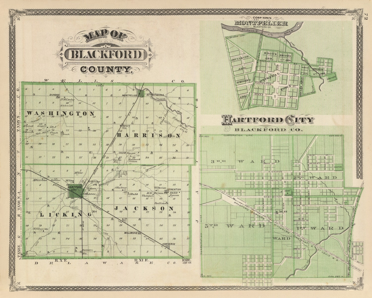 Vintage Map of Blackford County, Indiana 1876