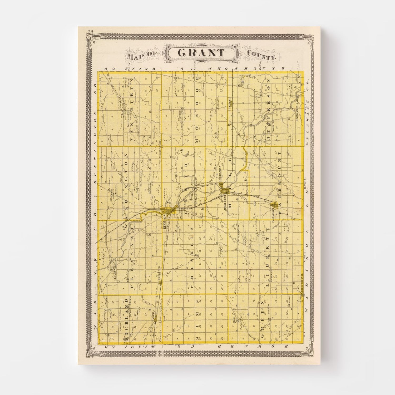 Vintage Map of Grant County, Indiana 1876