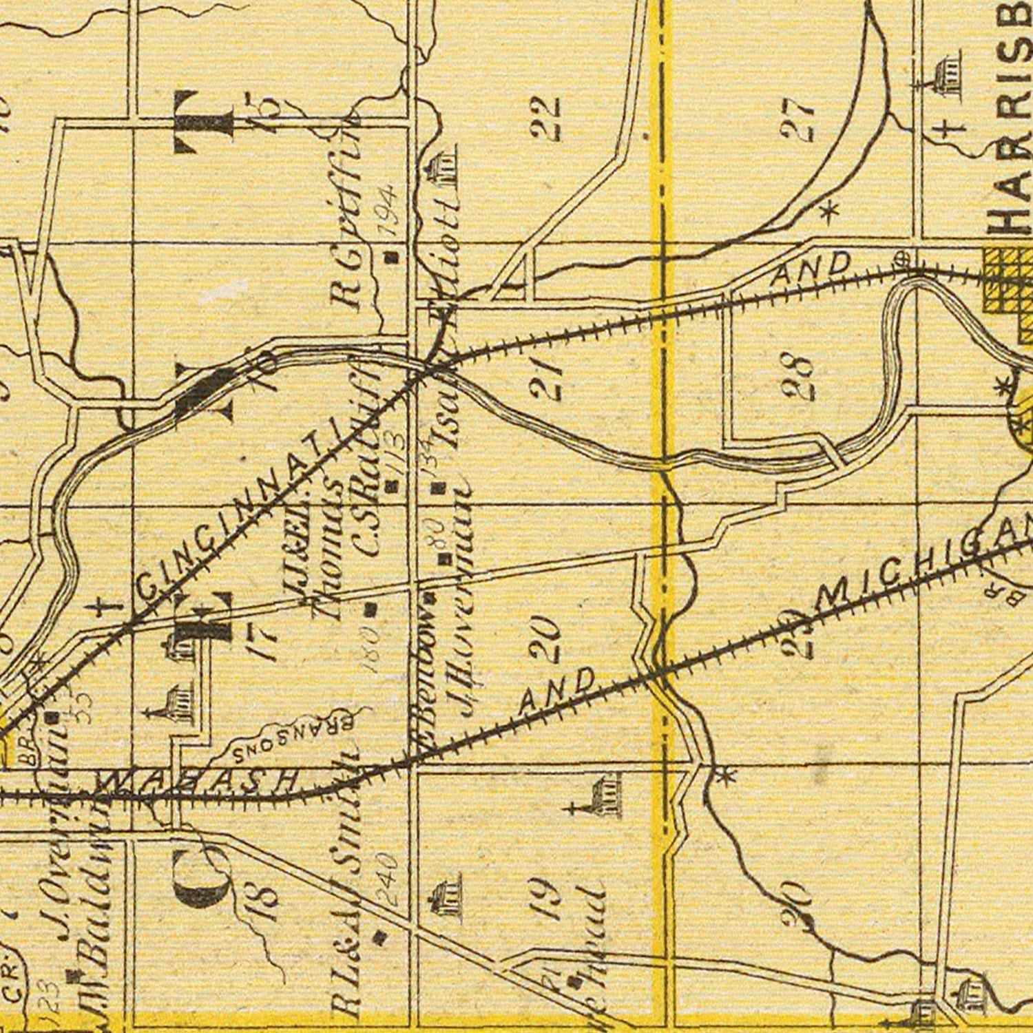 Vintage Map of Grant County, Indiana 1876
