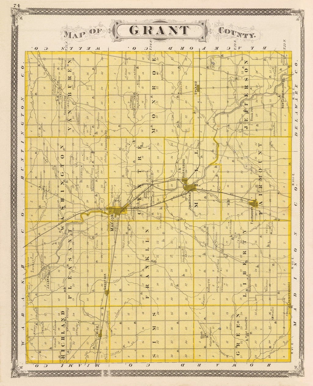 Vintage Map of Grant County, Indiana 1876