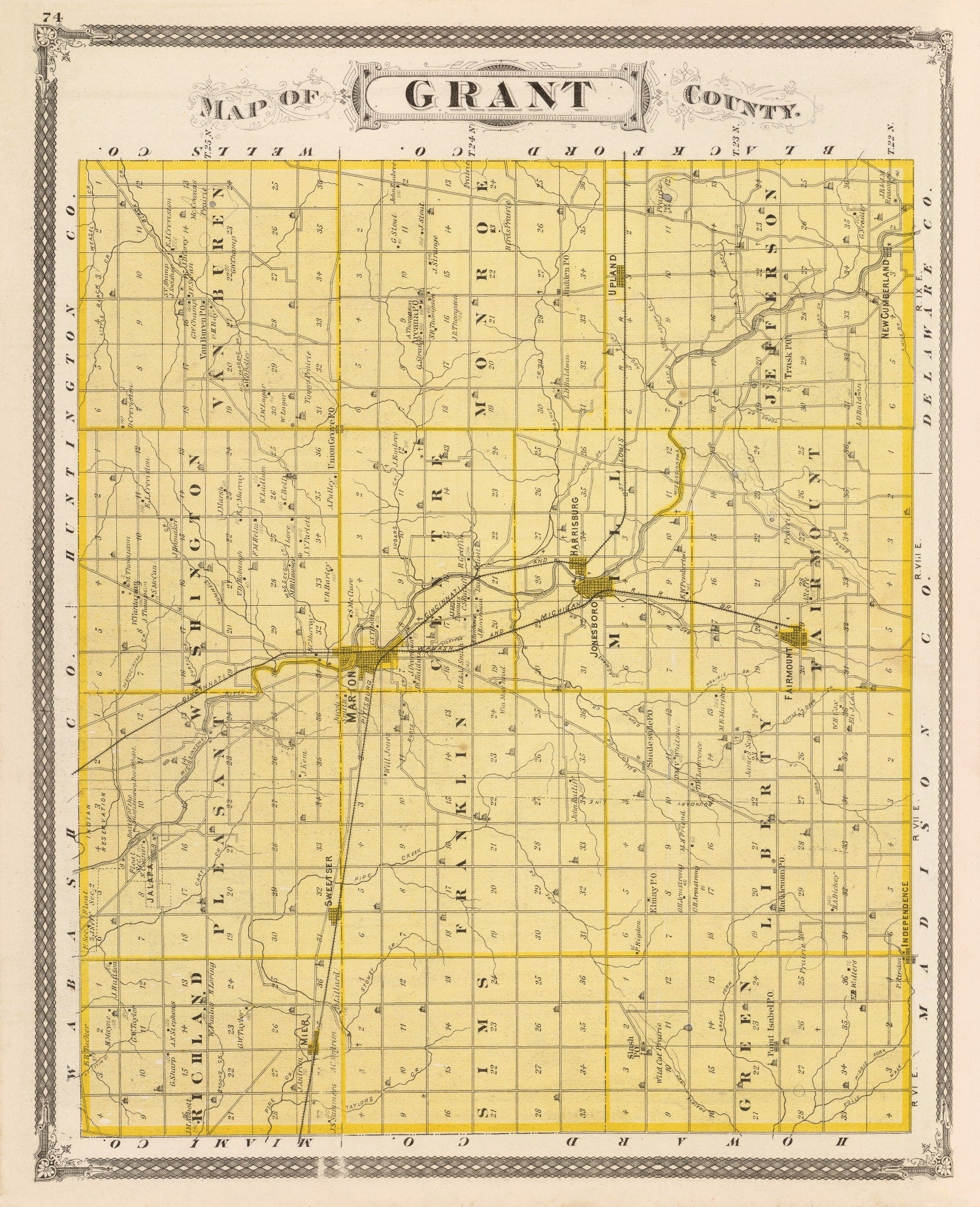 Vintage Map of Grant County, Indiana 1876