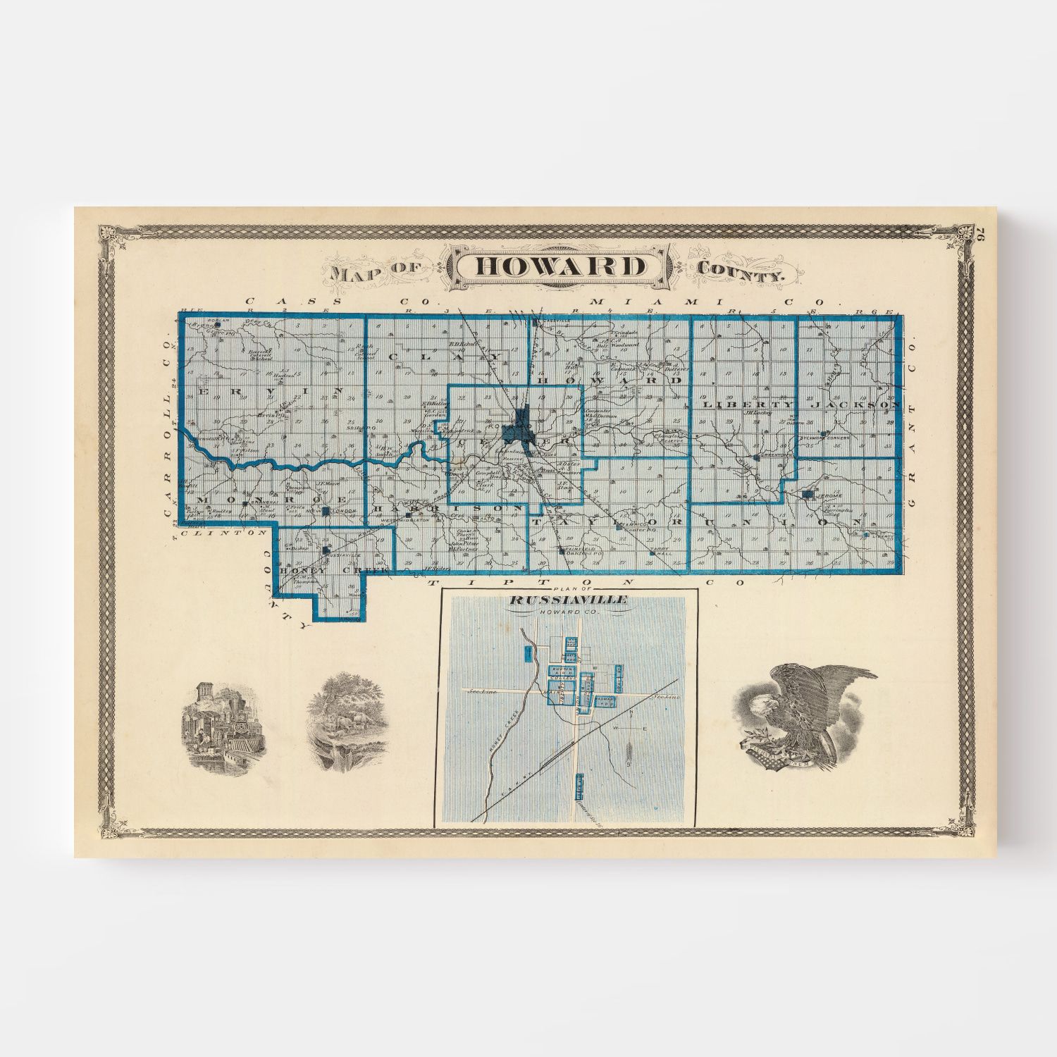 Vintage Map of Howard County, Indiana 1876
