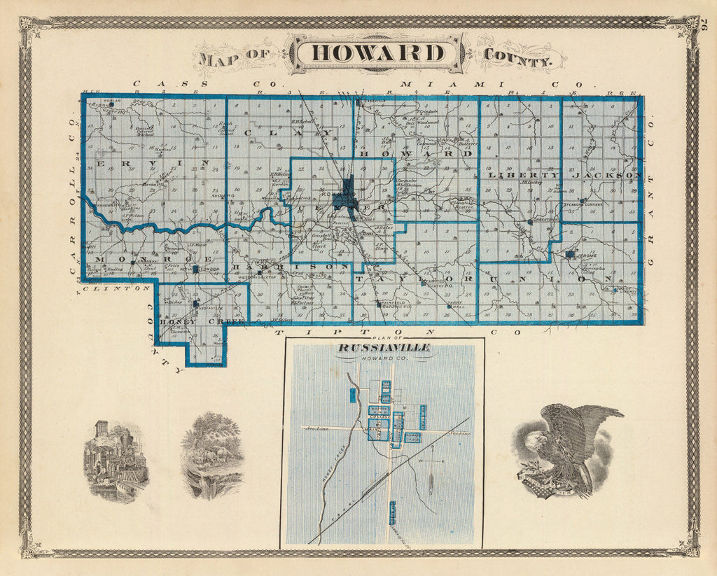 Vintage Map of Howard County, Indiana 1876