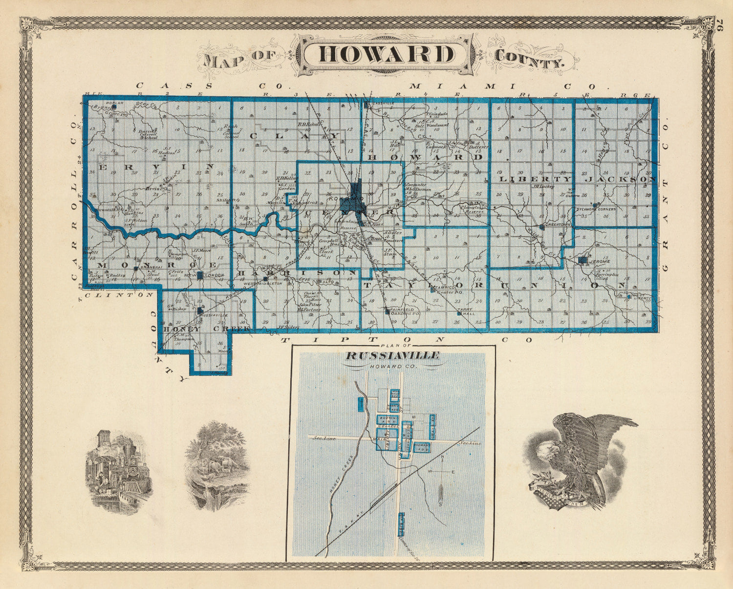 Vintage Map of Howard County, Indiana 1876