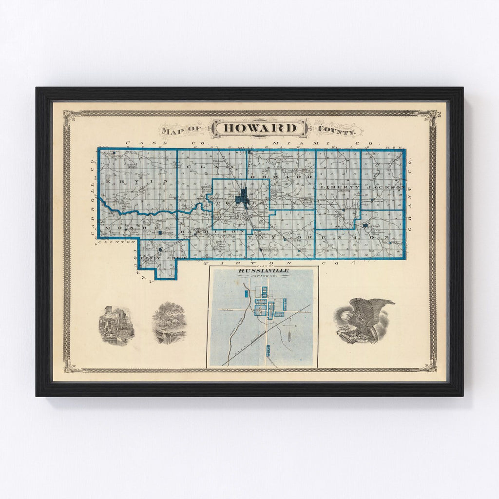 Vintage Map of Howard County, Indiana 1876