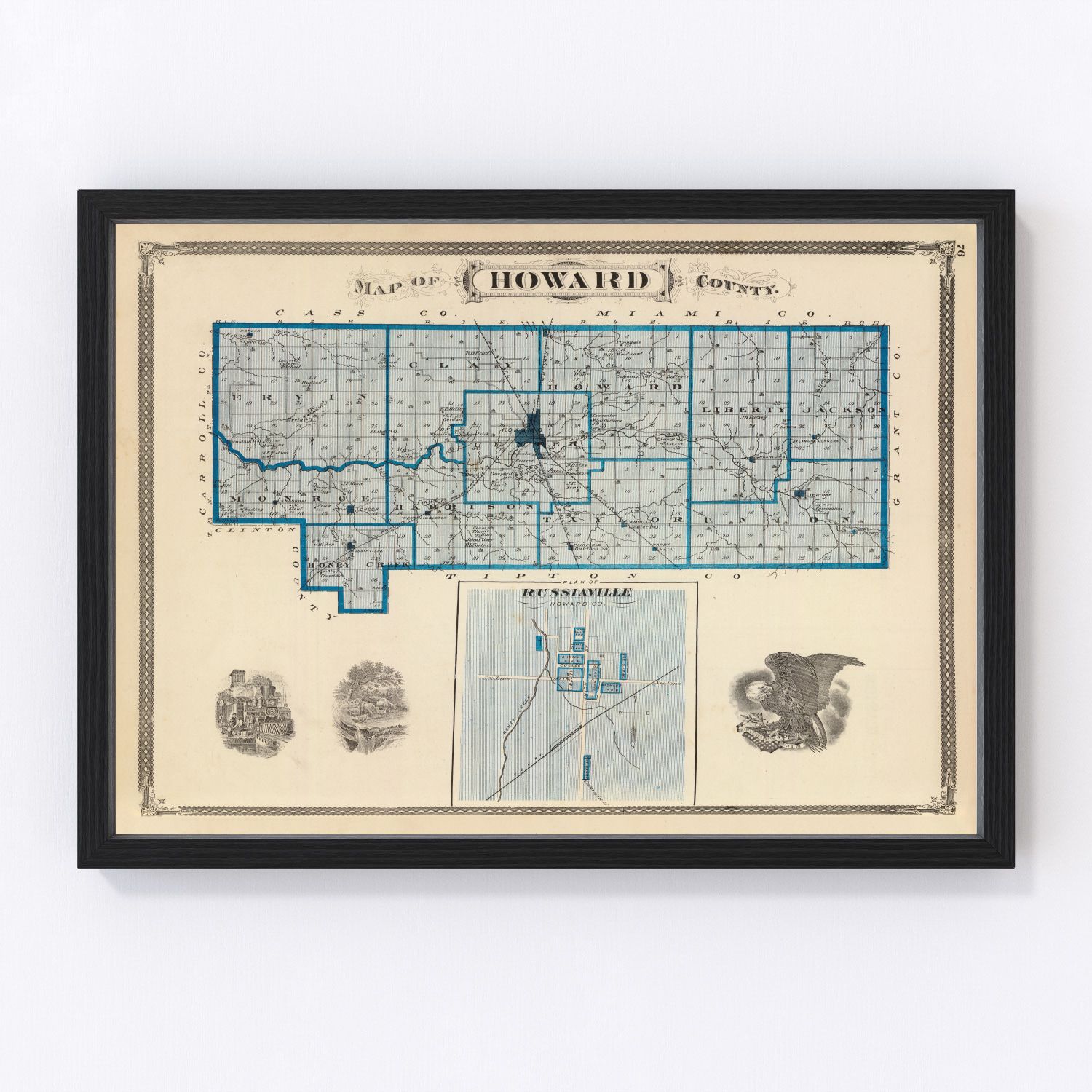 Vintage Map of Howard County, Indiana 1876