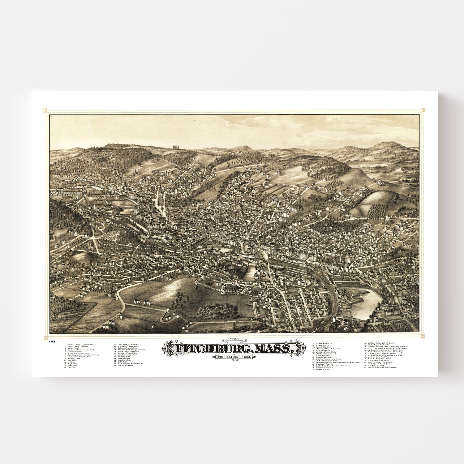 Vintage Map of Fitchburg, Massachusetts 1882