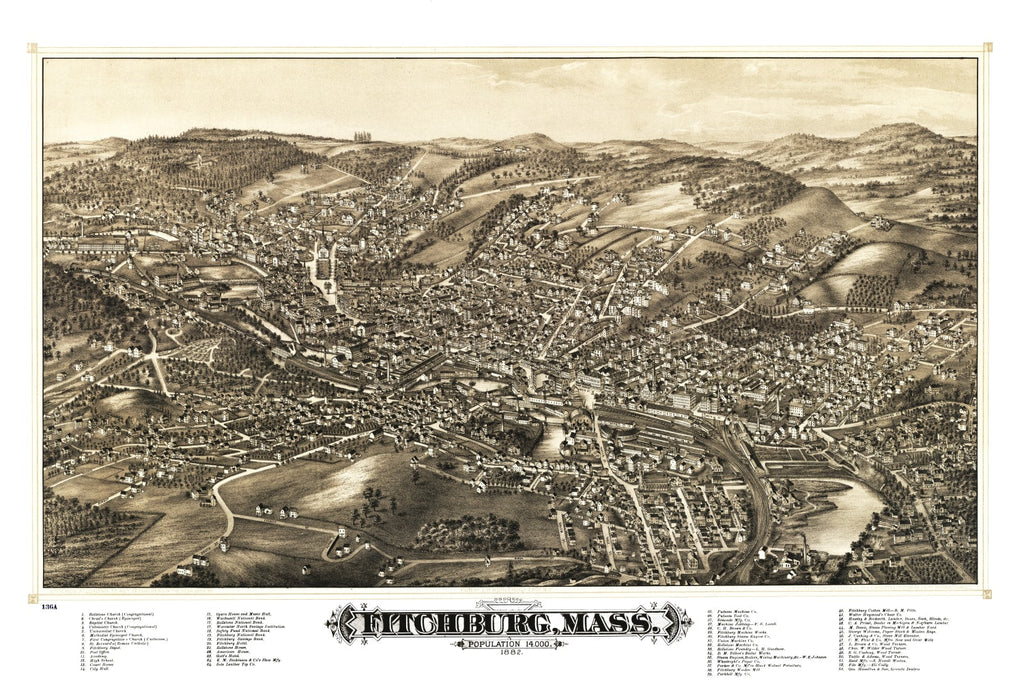 Vintage Map of Fitchburg, Massachusetts 1882
