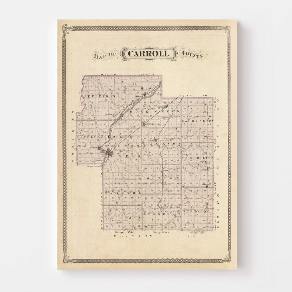 Vintage Map of Carroll County, Indiana 1876