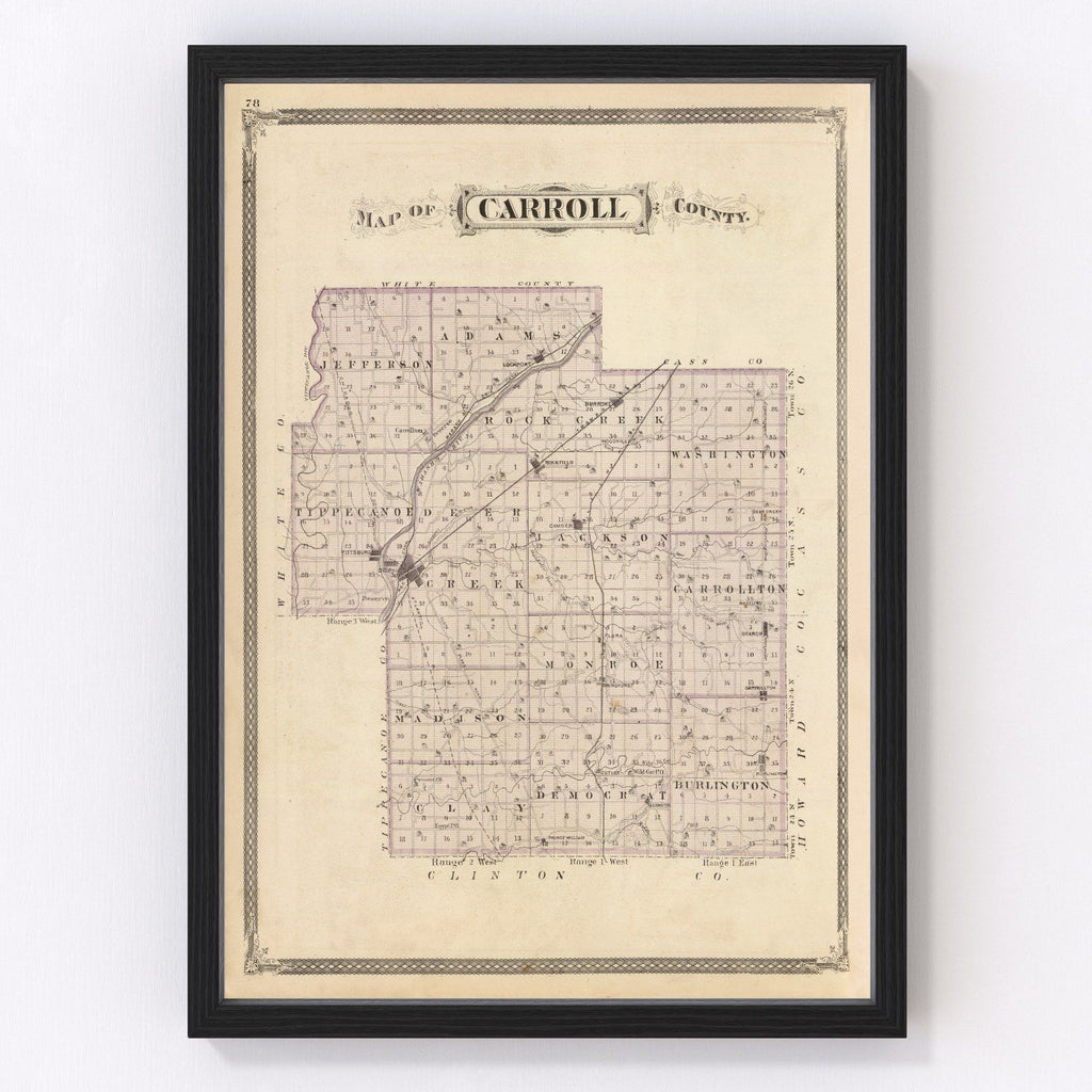 Vintage Map of Carroll County, Indiana 1876