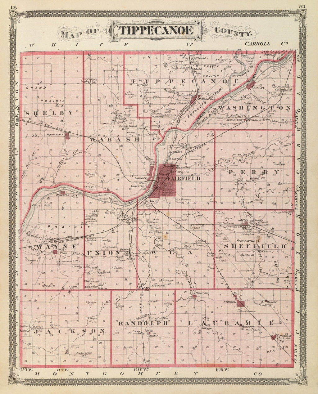 Vintage Map of Tippecanoe County, Indiana 1876