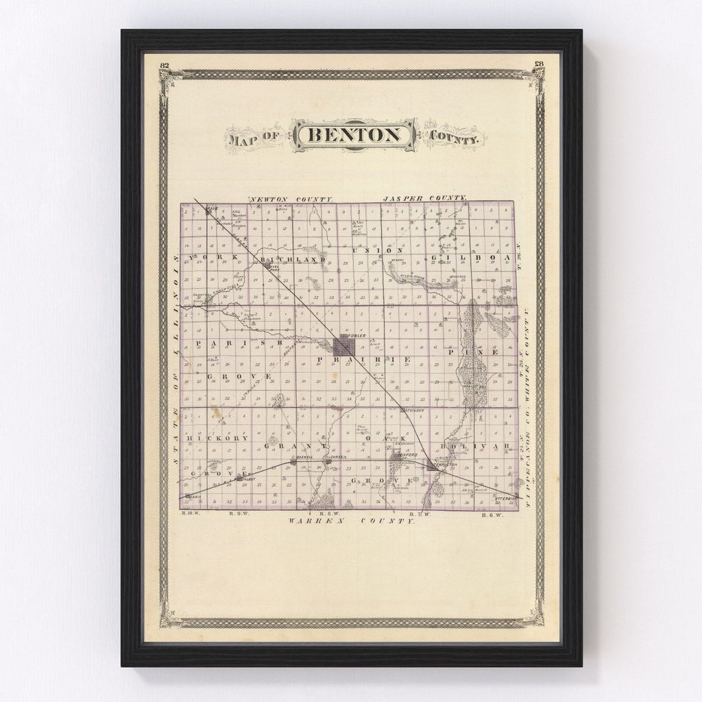 Vintage Map of Benton County, Indiana 1876