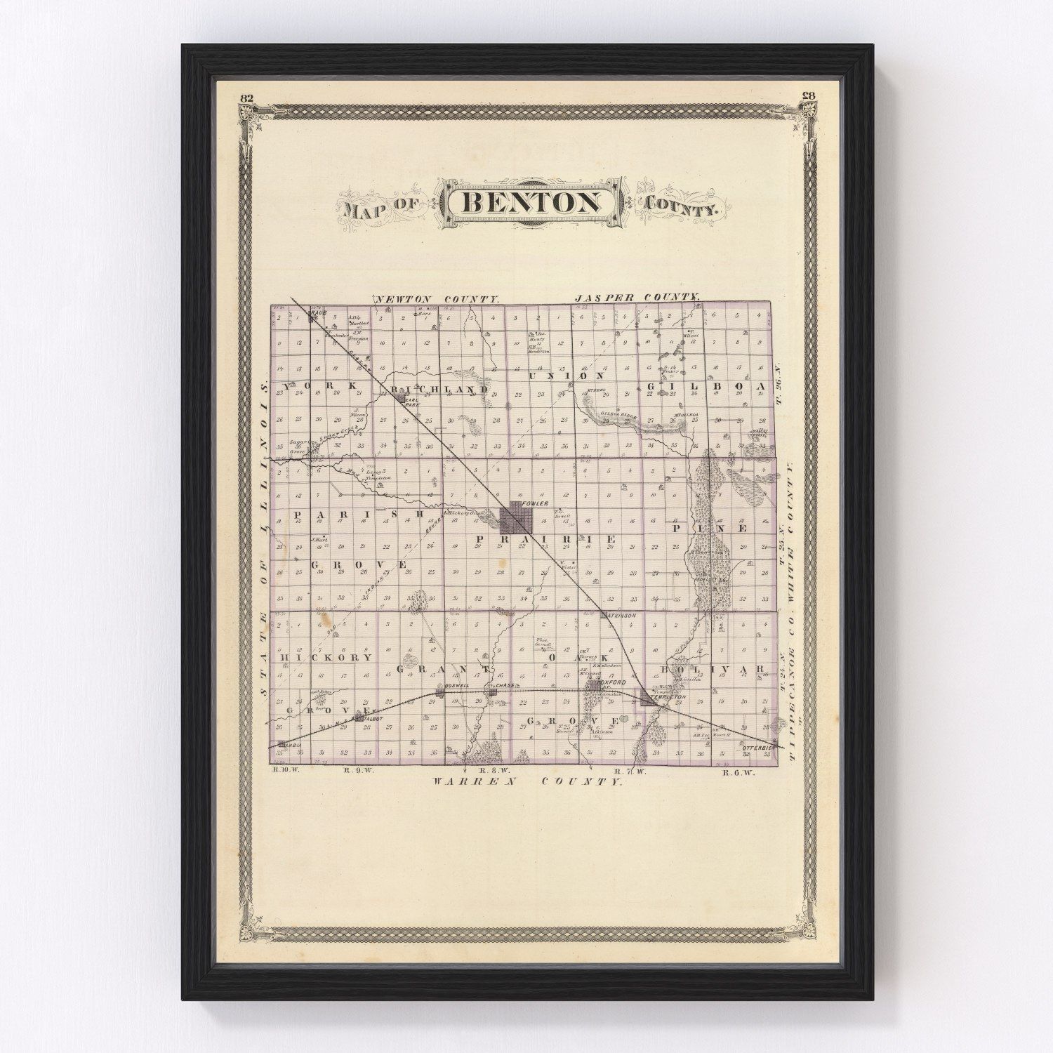 Vintage Map of Benton County, Indiana 1876