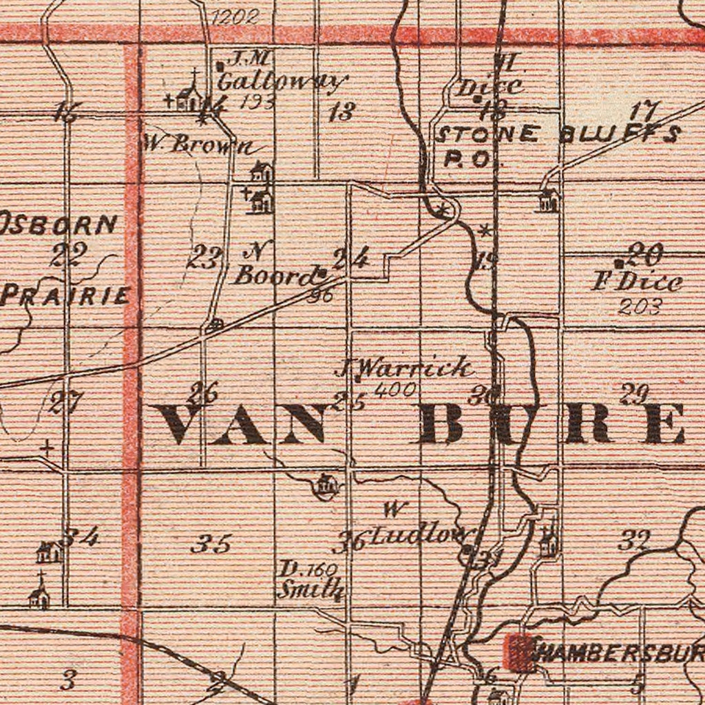 Vintage Map of Fountain County, Indiana 1876