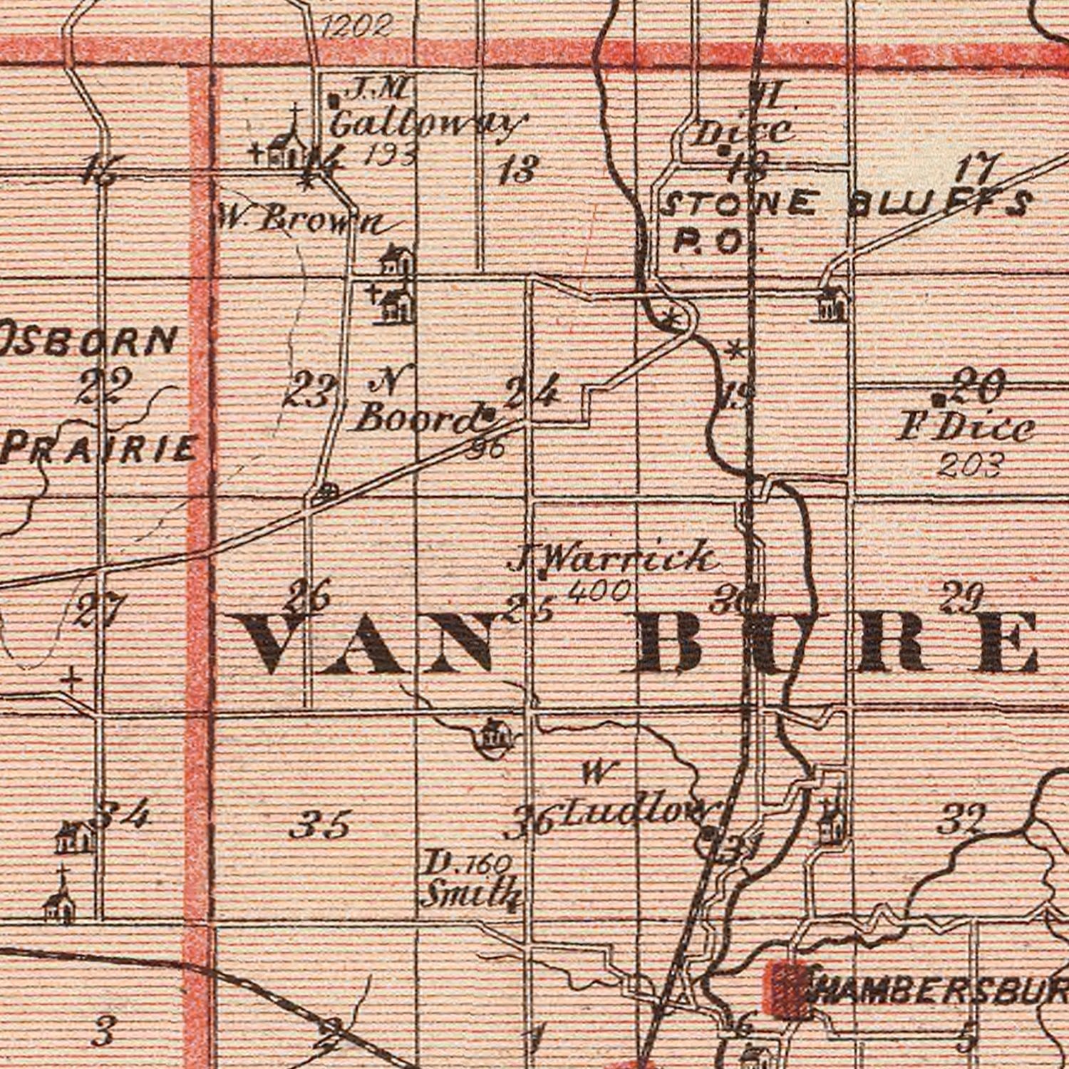 Vintage Map of Fountain County, Indiana 1876