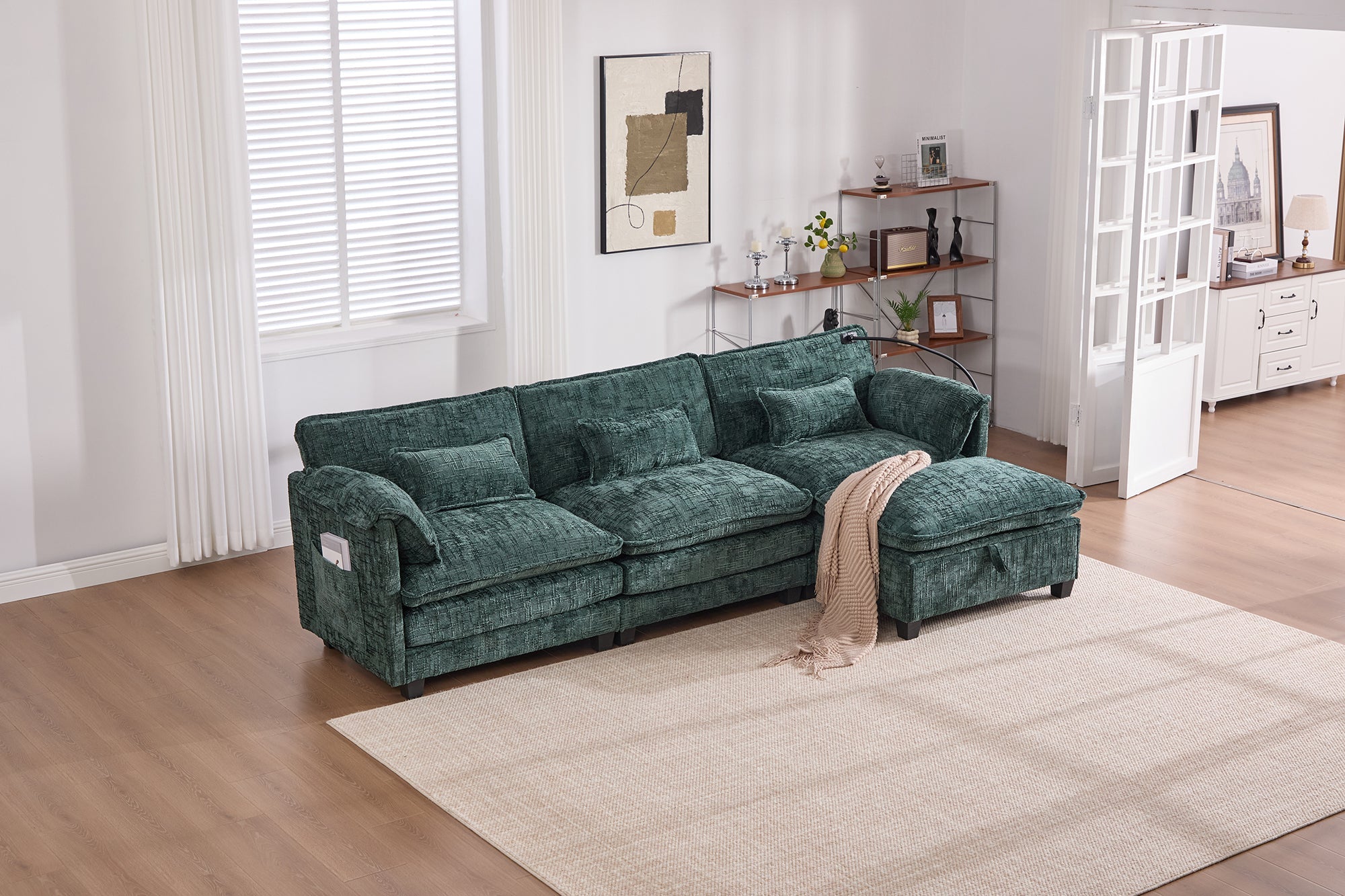 UNITED WE WIN 112' Oversized Sectional Sofa Cloud Couch for Living Room, Modern Chenille L Shaped Couch, Comfy Boucle Modular Sofa Sleeper with Movable Storage Ottoman, Phone Holder, USB Charging Port
