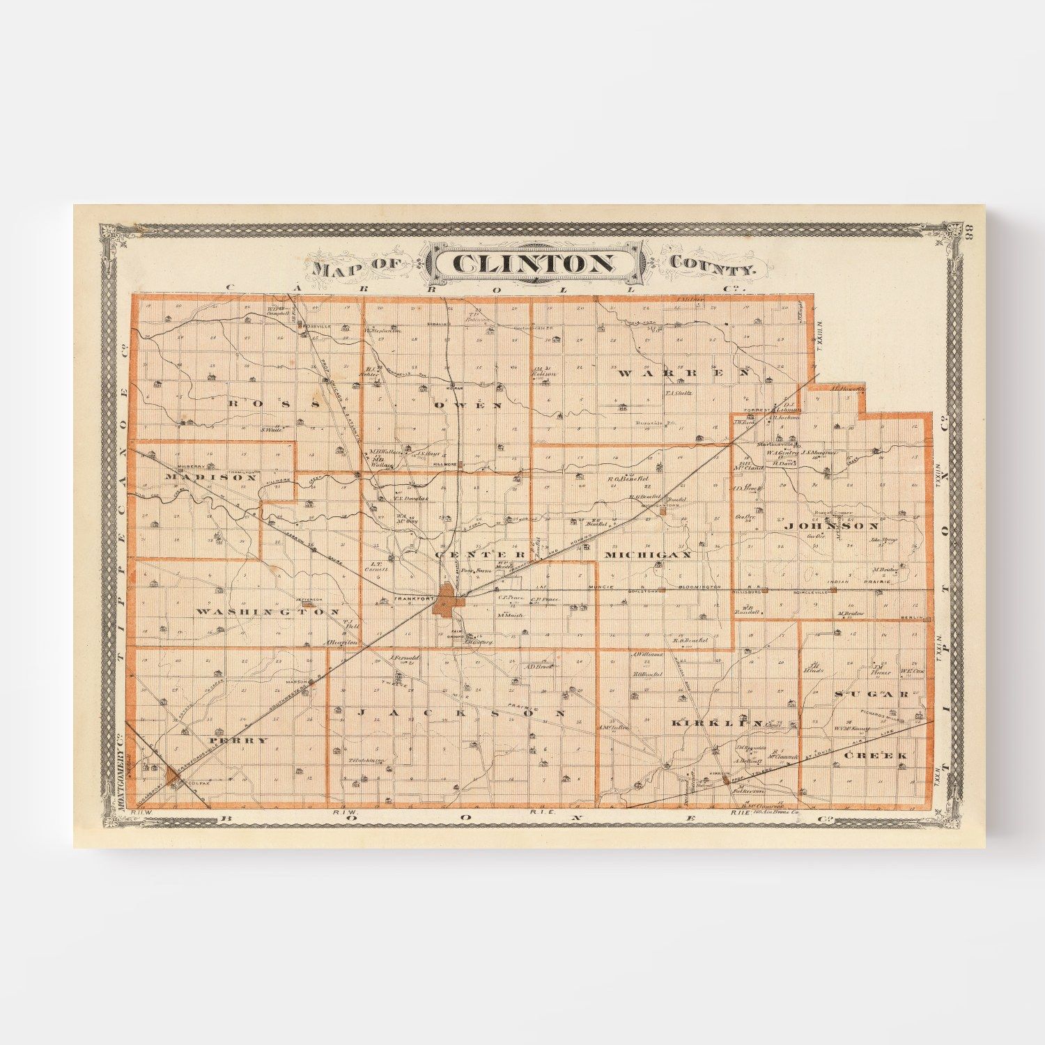 Vintage Map of Clinton County, Indiana 1876