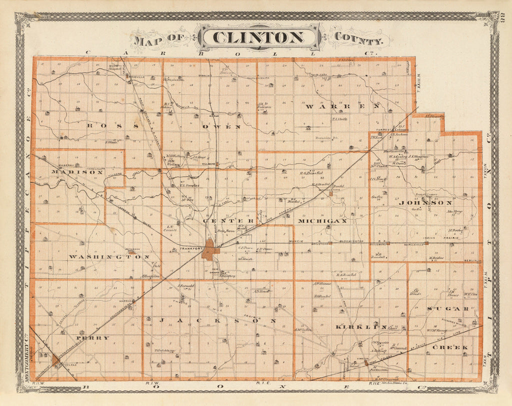 Vintage Map of Clinton County, Indiana 1876