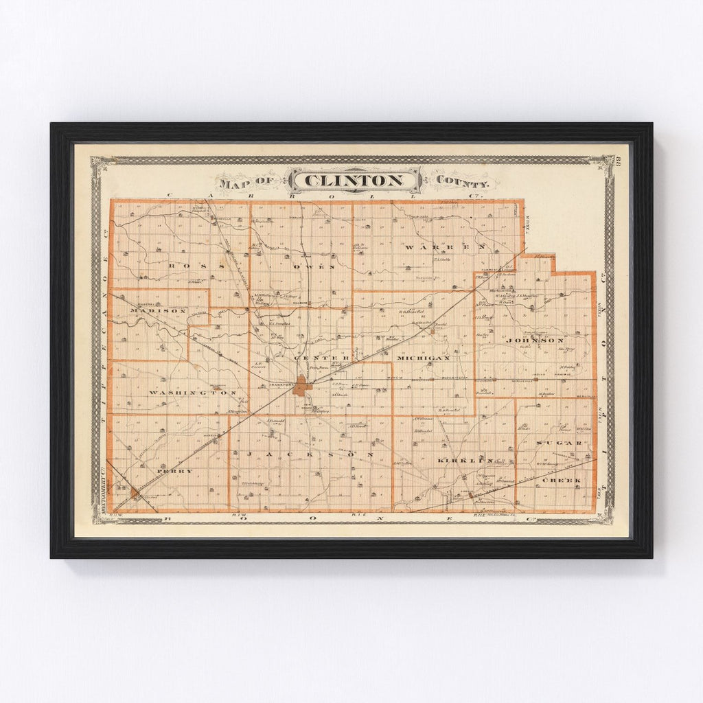 Vintage Map of Clinton County, Indiana 1876