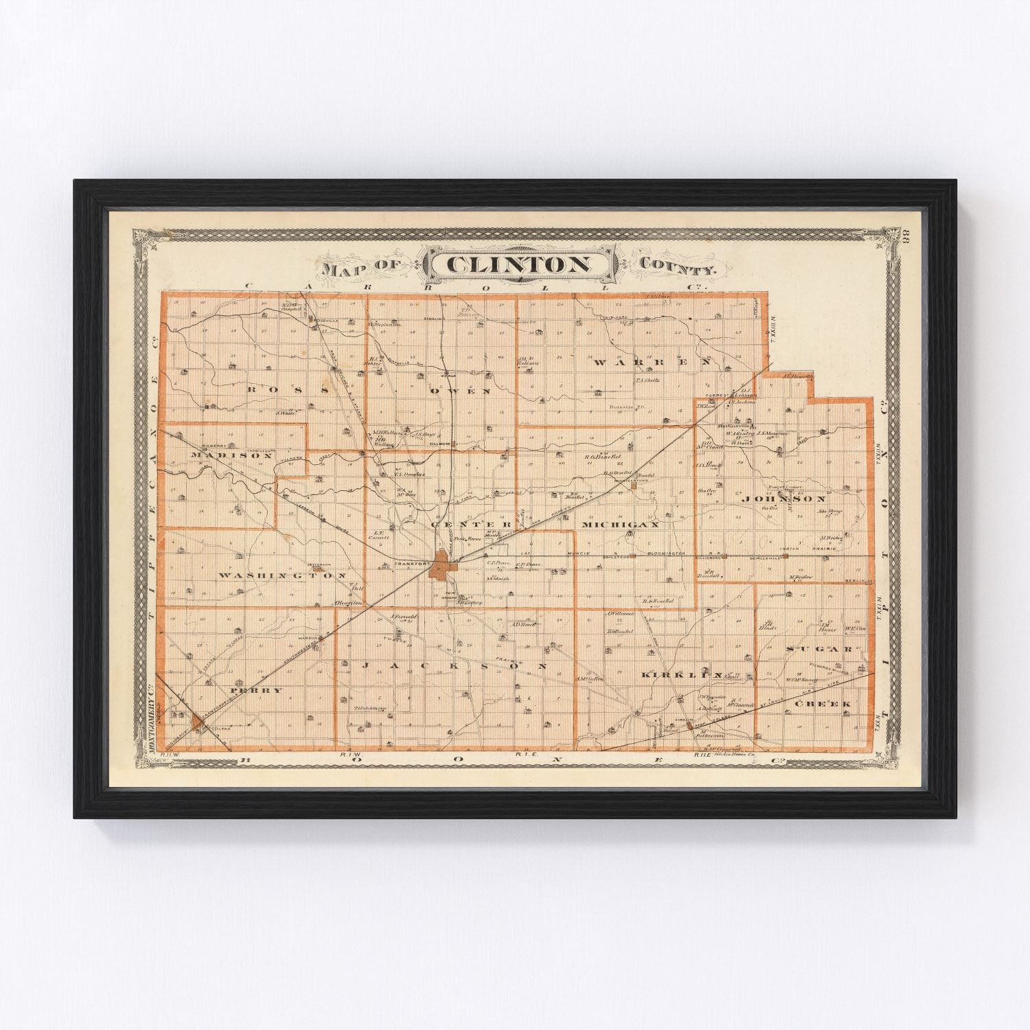 Vintage Map of Clinton County, Indiana 1876
