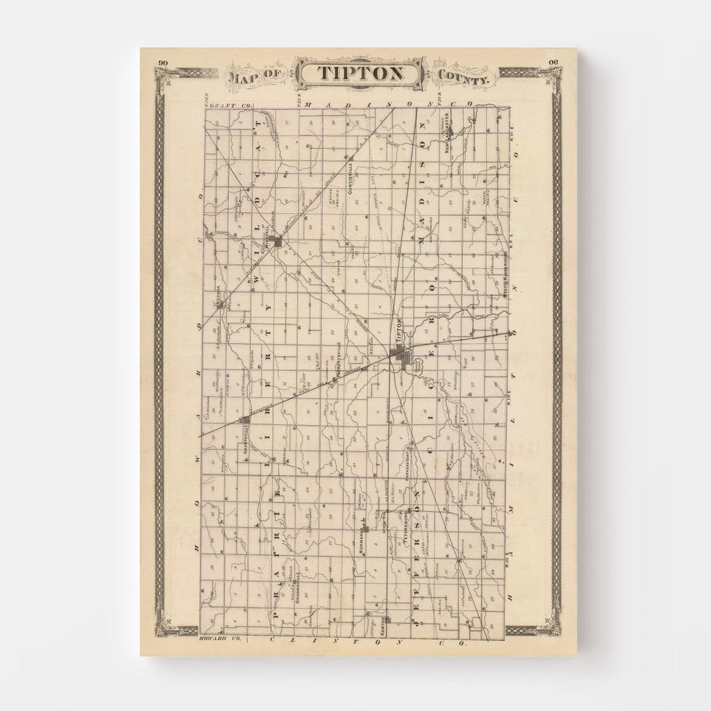 Vintage Map of Tipton County, Indiana 1876