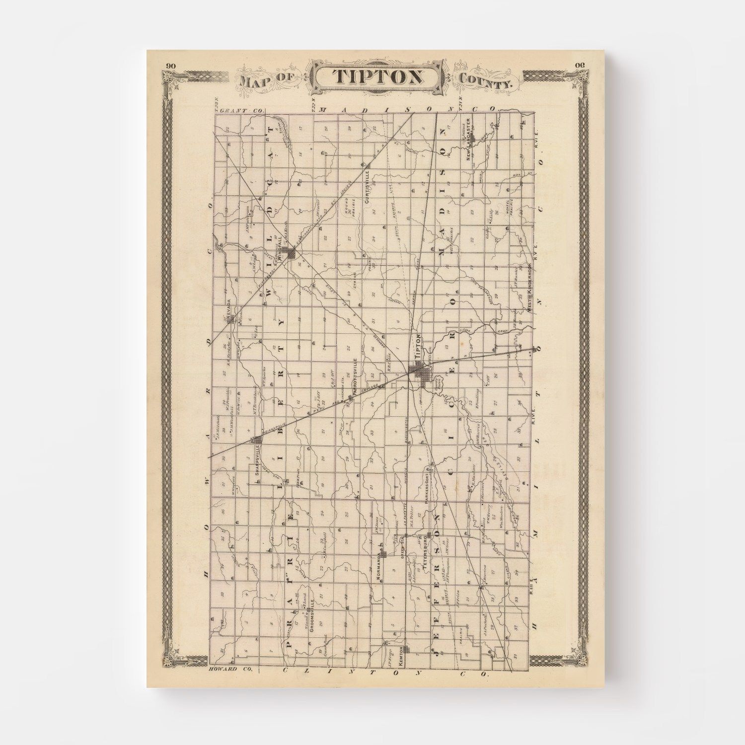 Vintage Map of Tipton County, Indiana 1876