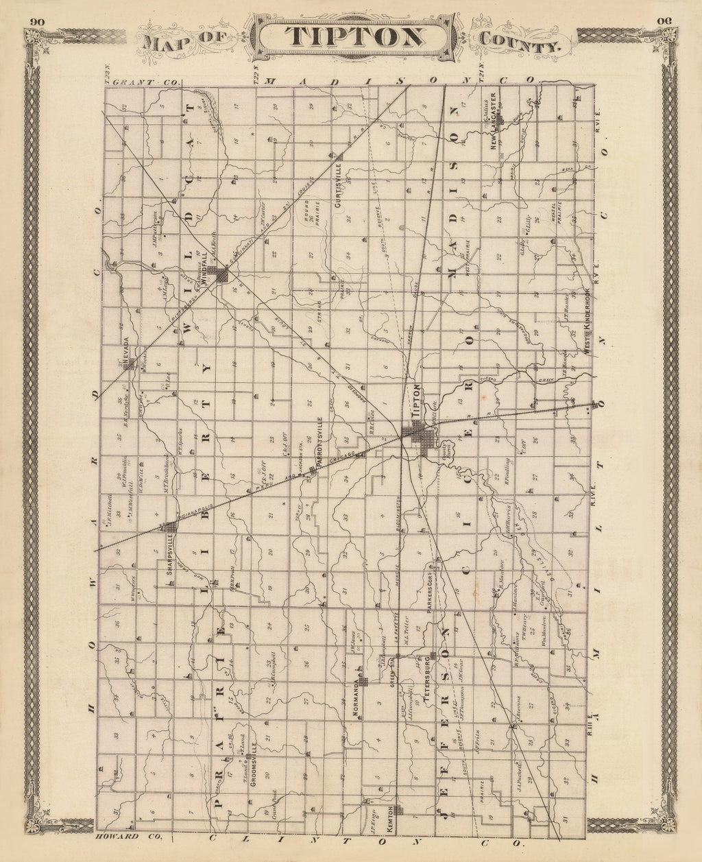 Vintage Map of Tipton County, Indiana 1876