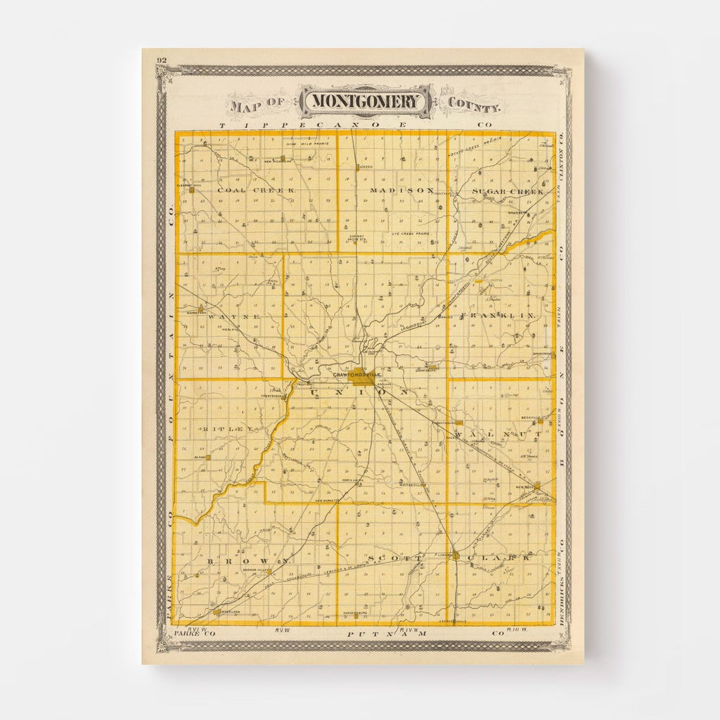 Vintage Map of Montgomery County, Indiana 1876