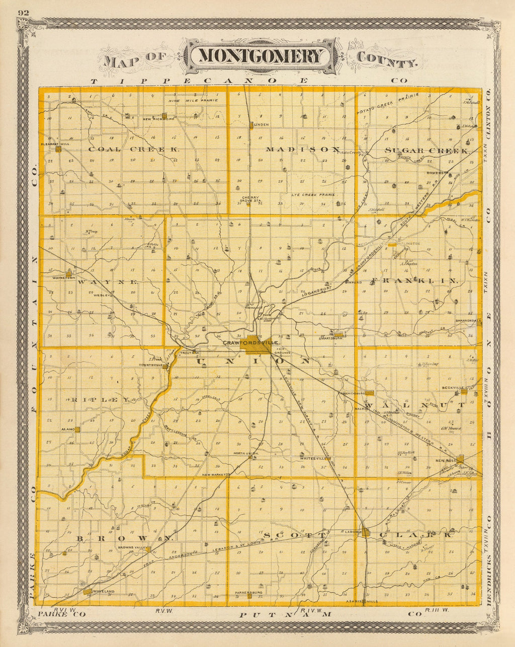 Vintage Map of Montgomery County, Indiana 1876