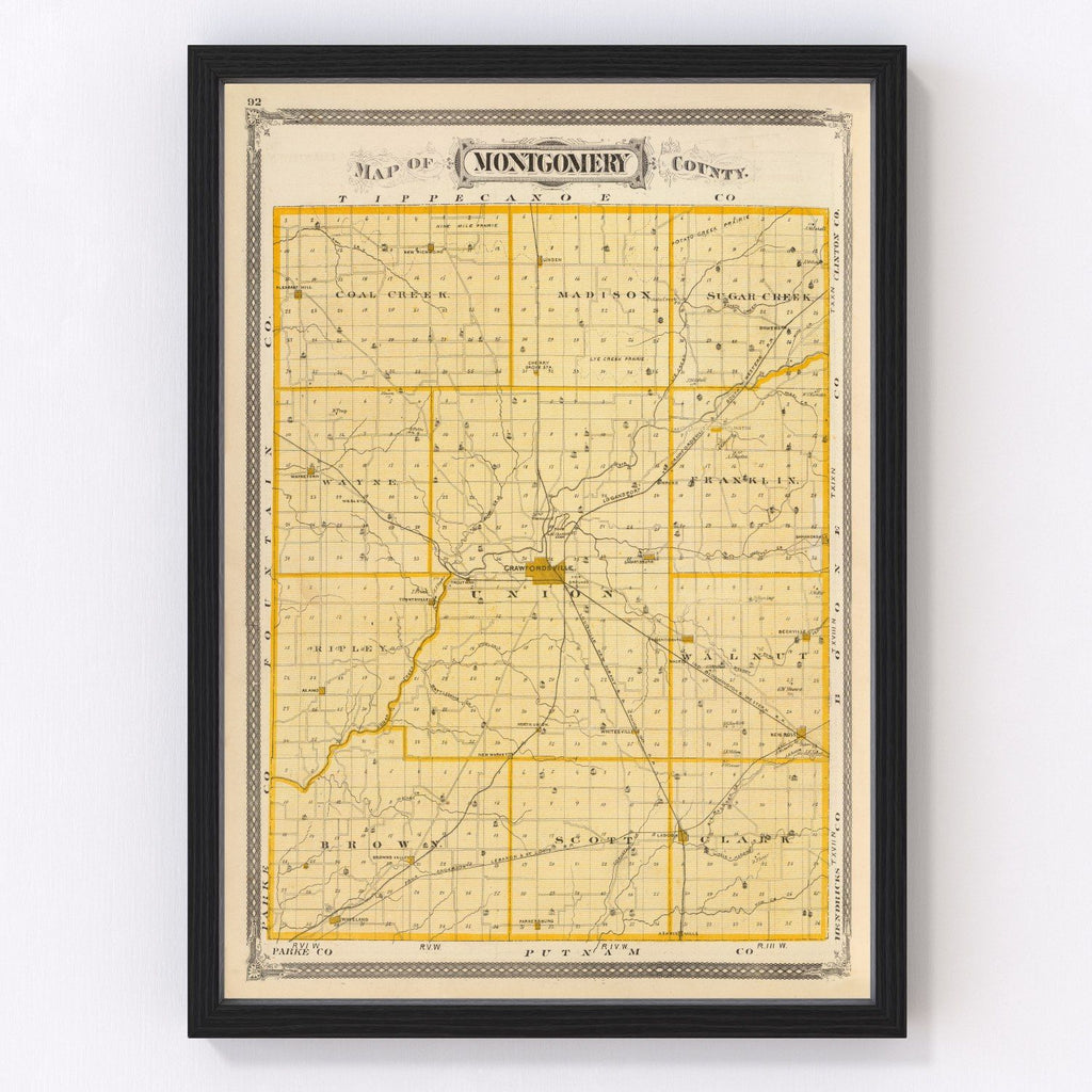 Vintage Map of Montgomery County, Indiana 1876