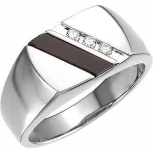 14K White Gold Natural Black Onyx & 1/10 CTW Natural Diamond Ring