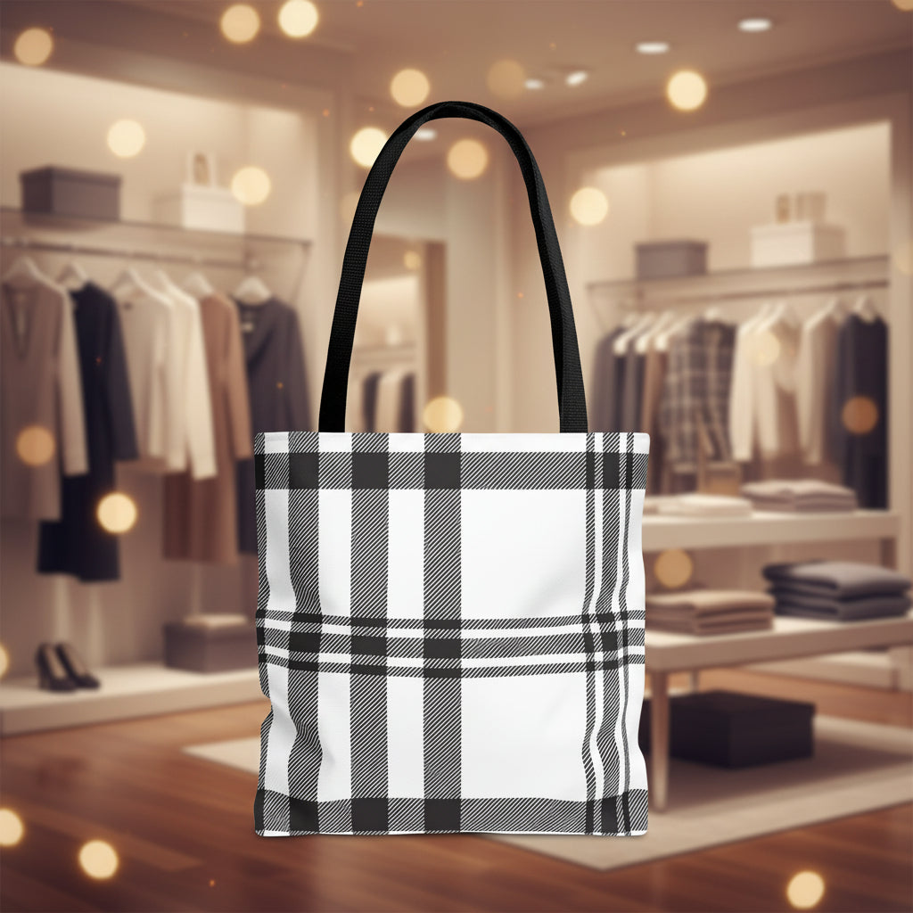 Black and White Plaid Tote Bag
