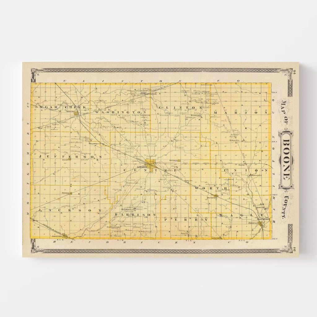 Vintage Map of Boone County, Indiana 1876