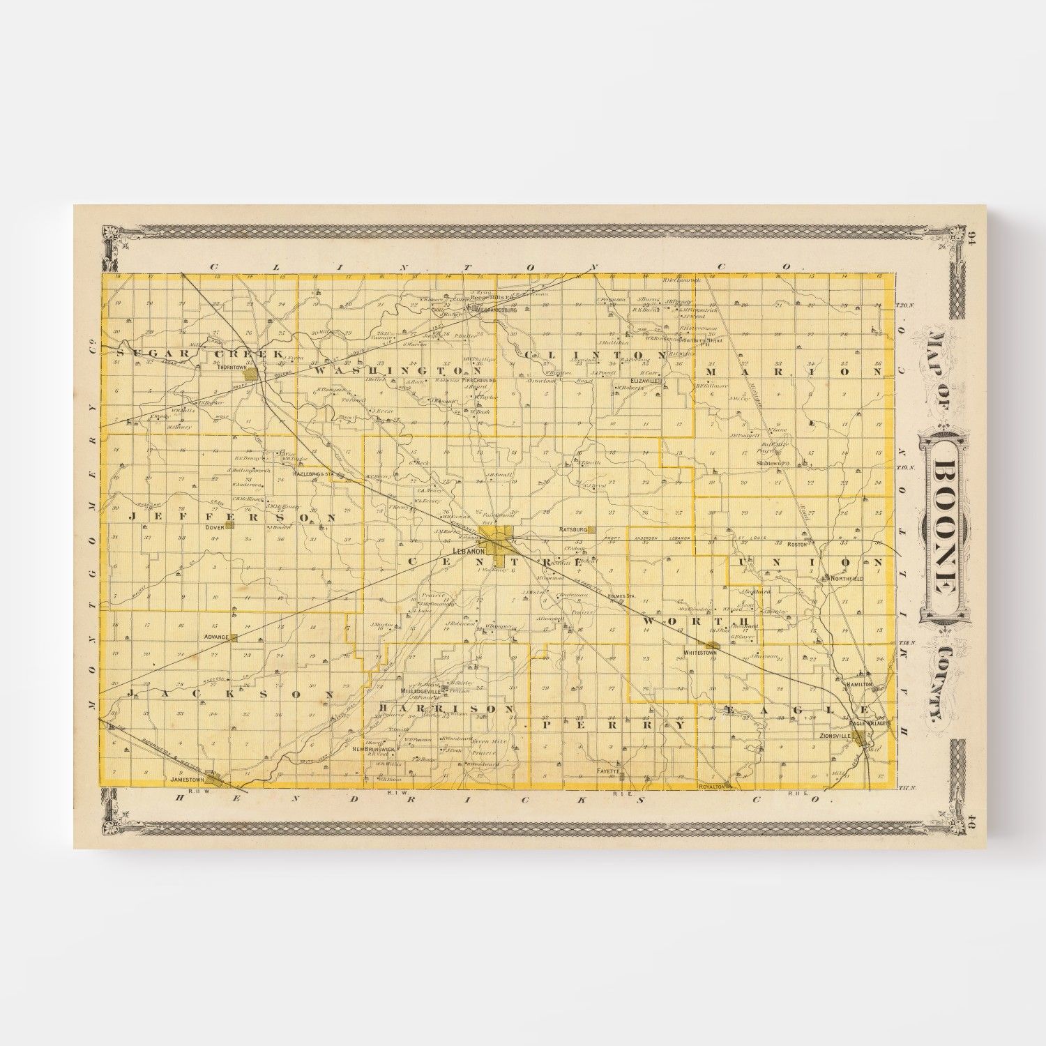 Vintage Map of Boone County, Indiana 1876