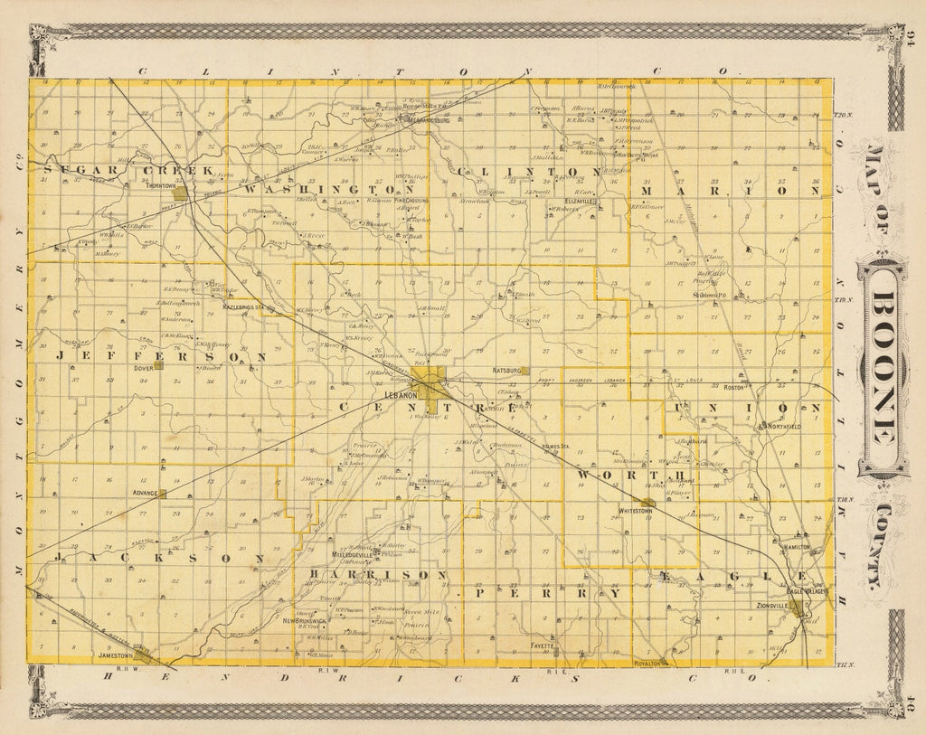 Vintage Map of Boone County, Indiana 1876