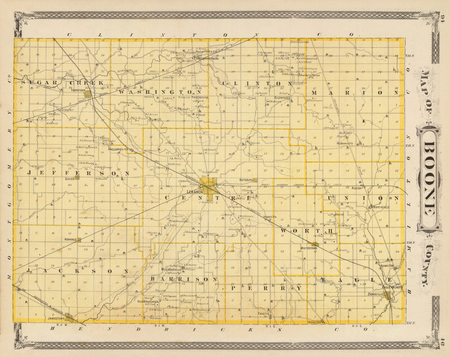 Vintage Map of Boone County, Indiana 1876