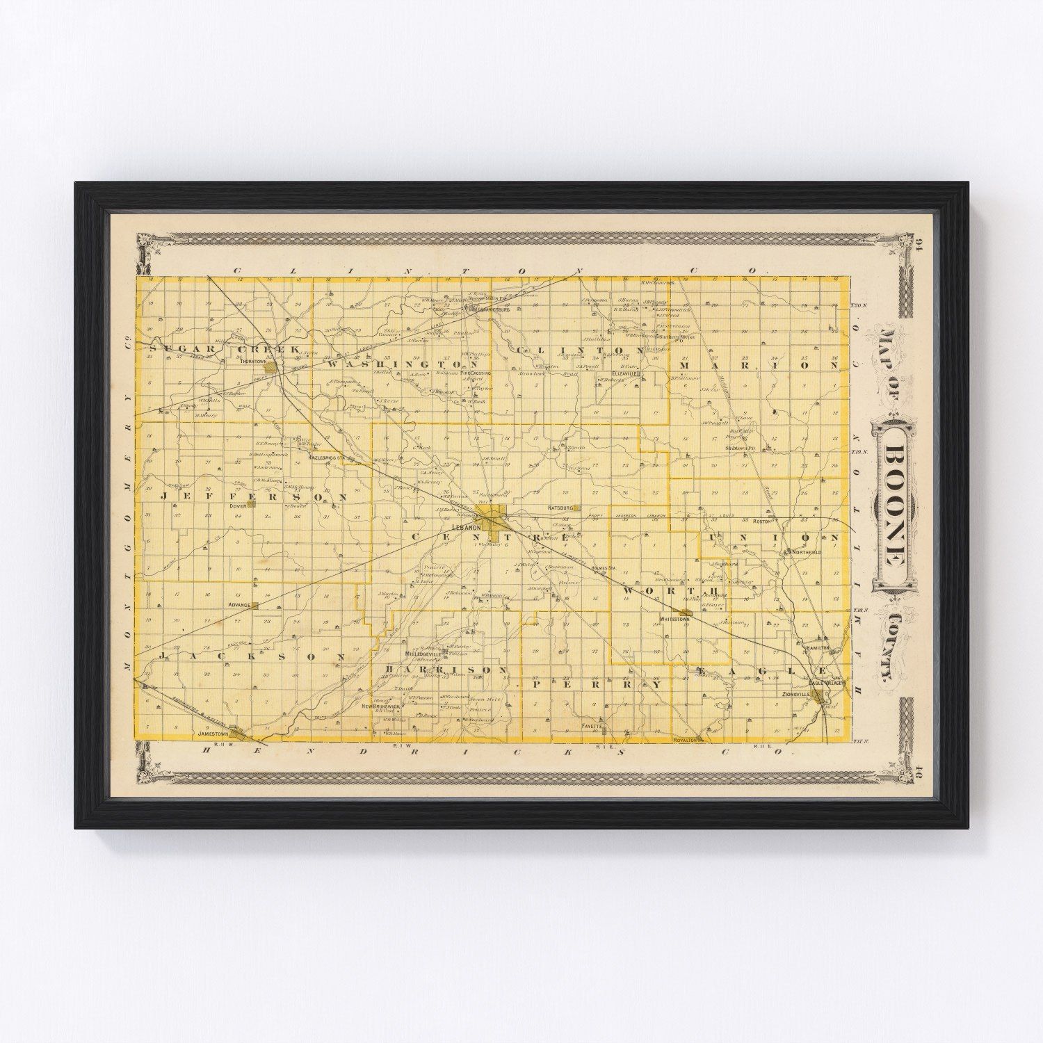 Vintage Map of Boone County, Indiana 1876