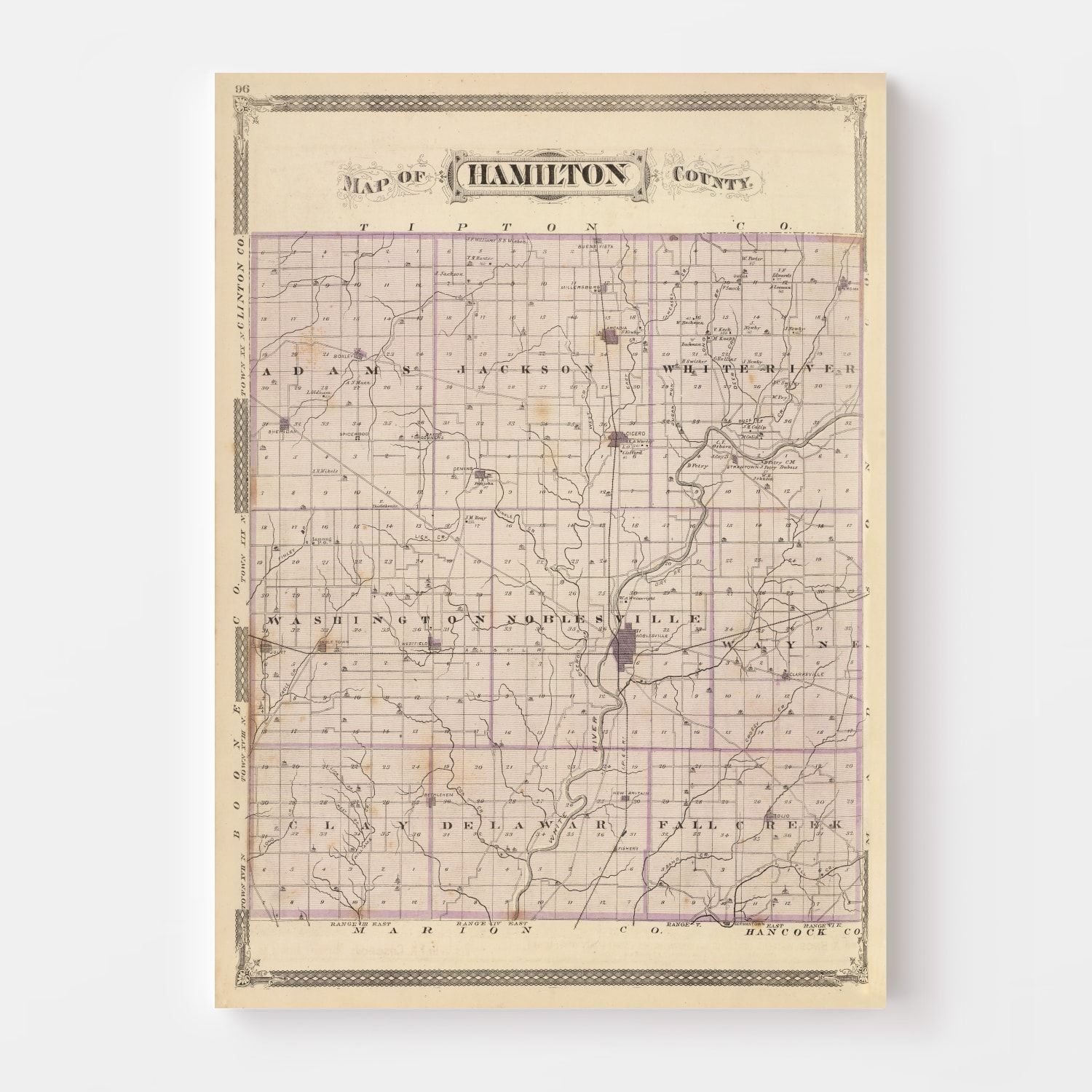 Vintage Map of Hamilton County, Indiana 1876