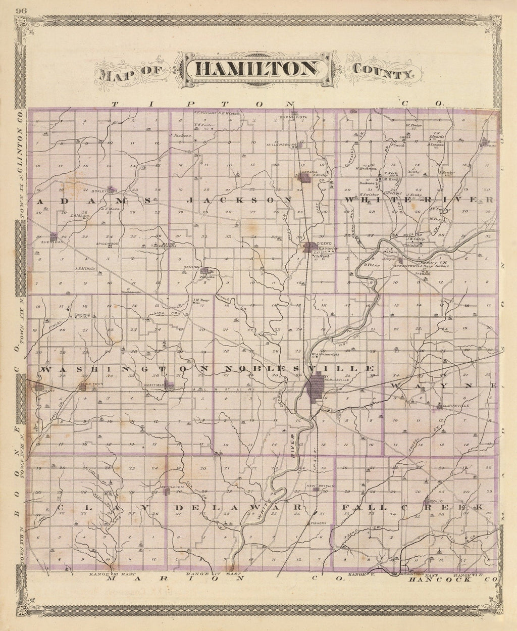 Vintage Map of Hamilton County, Indiana 1876