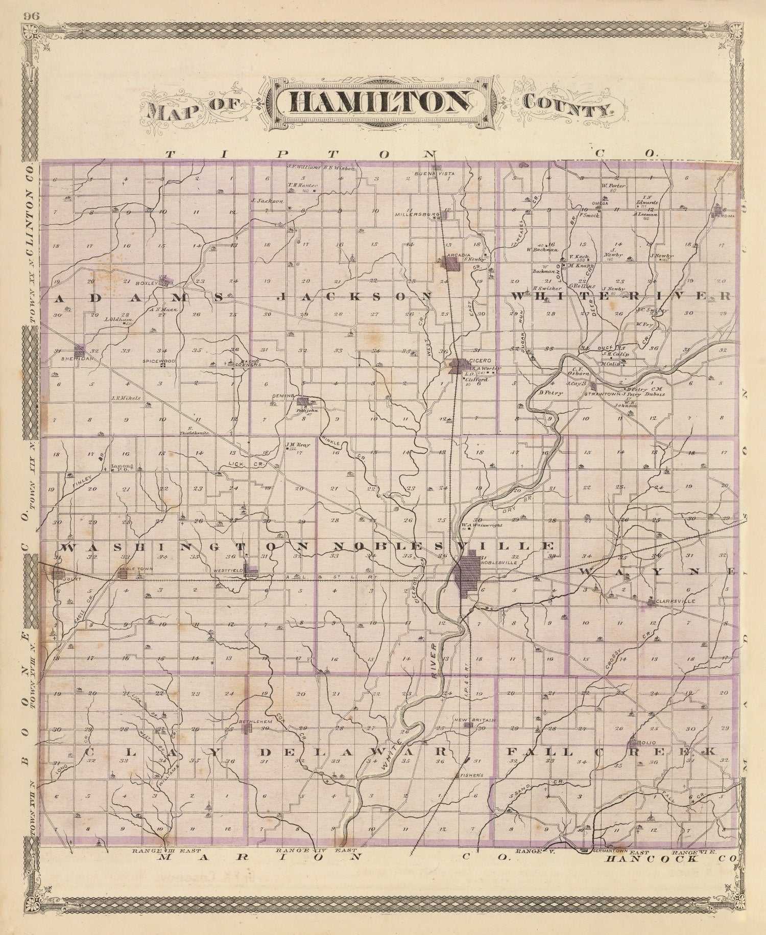 Vintage Map of Hamilton County, Indiana 1876